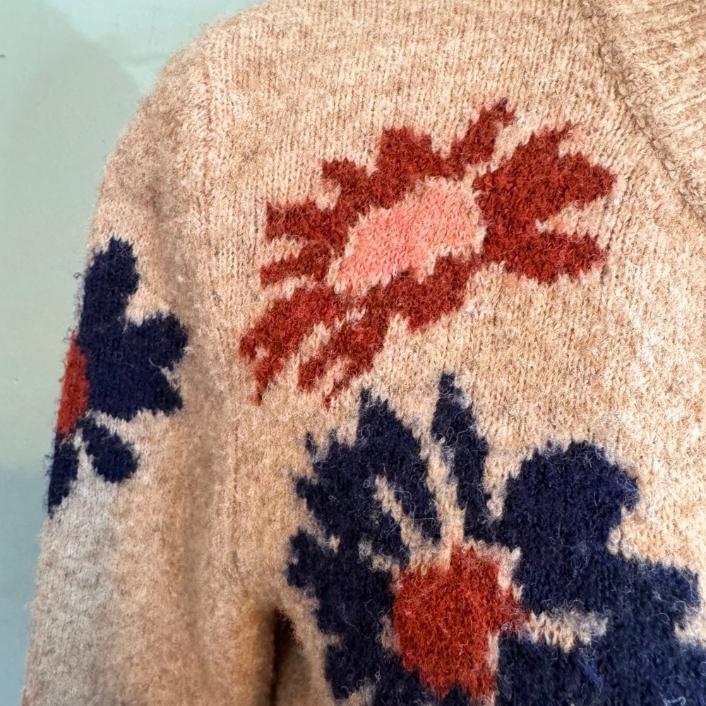 Rails Womens Floral Boho Lillie Meadow Cozy Wool Cardigan Sweater Tan Medium - Picture 4 of 9